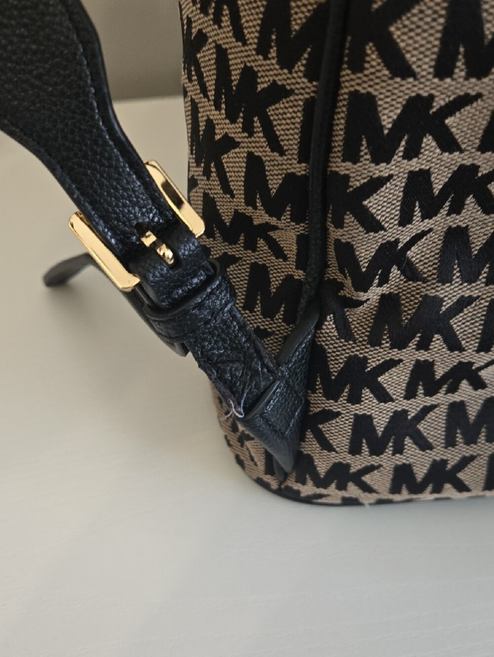 Michael Kors Black and Tan MK Monogram Backpack - Picture 6 of 11